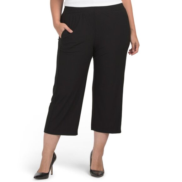 JONES & CO Black Plus Pull On Crepe Wide Waistband Pants - Picture 1 of 2
